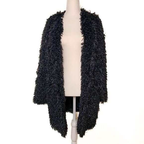 Smythe 'Mongolian' Faux Fur Shaggy Black Mid Length Coat Small US 2 - Picture 2 of 10